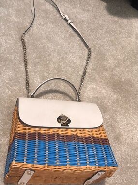 kate spade White Flap Woven Crossbody with Blue and Brown Accents